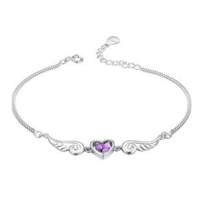 Eurocharms Náramok S925 Srdce a Krídla s Fialovým Zirkónom