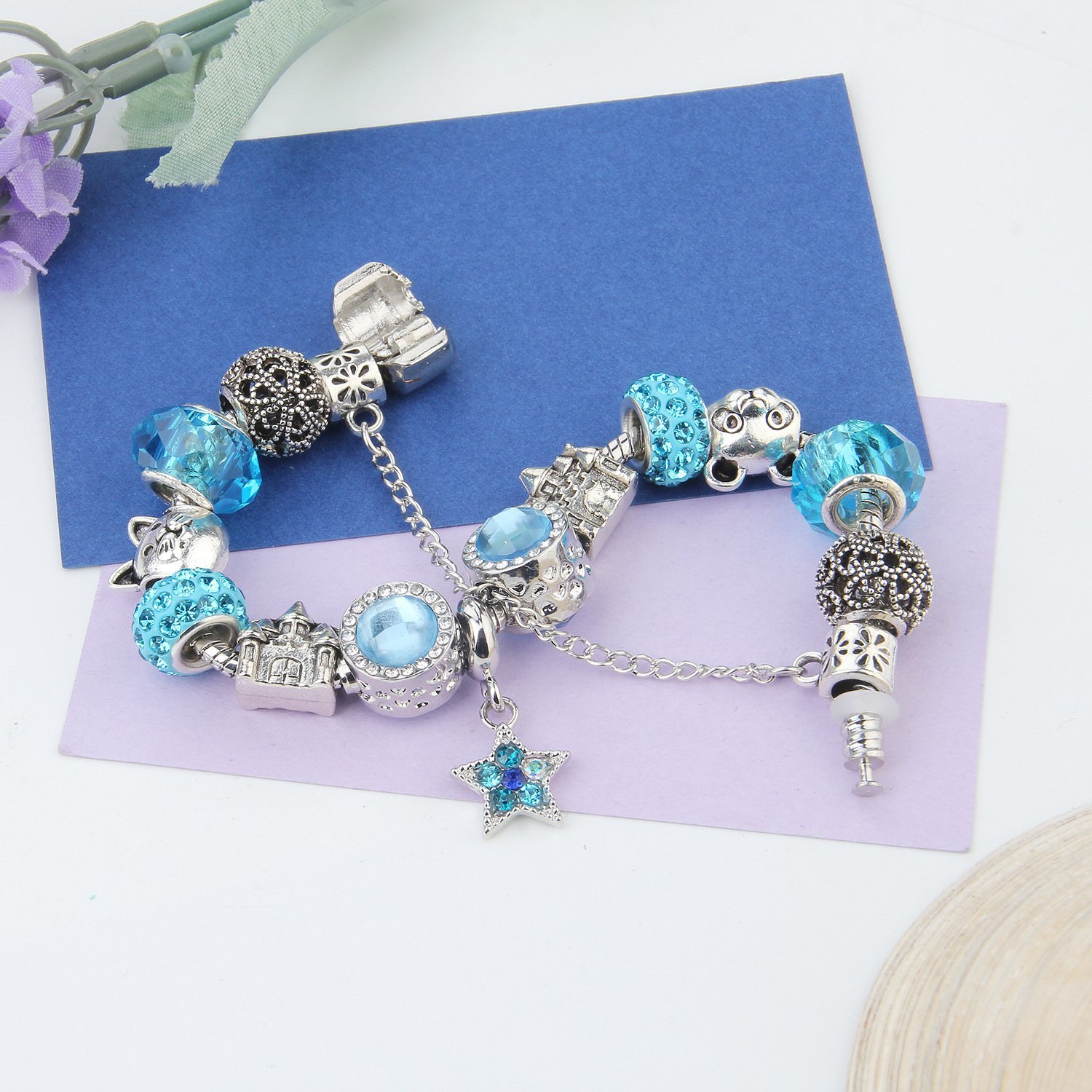 Eurocharms Modulárny Náramok s Príveskami Modrá Hviezda – Obrázok 3