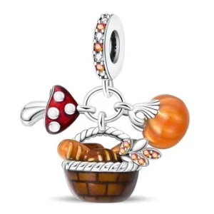 Eurocharms Strieborný Prívesok S925 Jesenný Košík, Muchotrávka, Tekvica