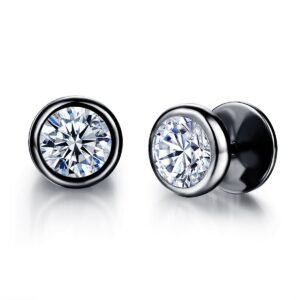 Eurocharms Pánske náušnice z chirurgickej ocele – čierne puzety so zirkónmi