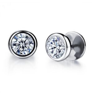 Eurocharms Pánske náušnice z chirurgickej ocele – Postriebrené puzety so zirkónmi
