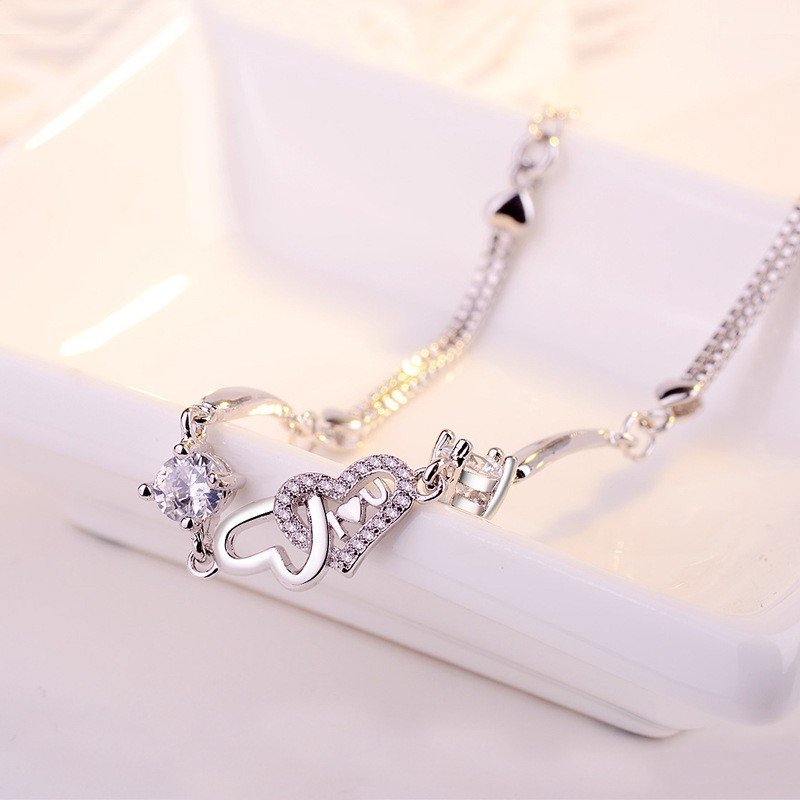 Eurocharms Strieborný Náramok S925 Dve Spojené Srdcia – Obrázok 3