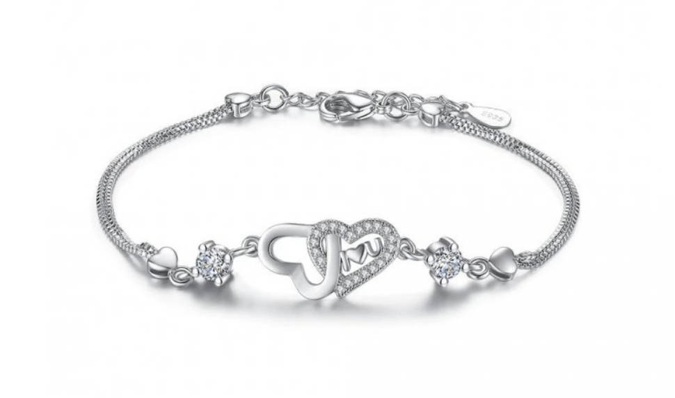 Eurocharms Strieborný Náramok S925 Dve Spojené Srdcia