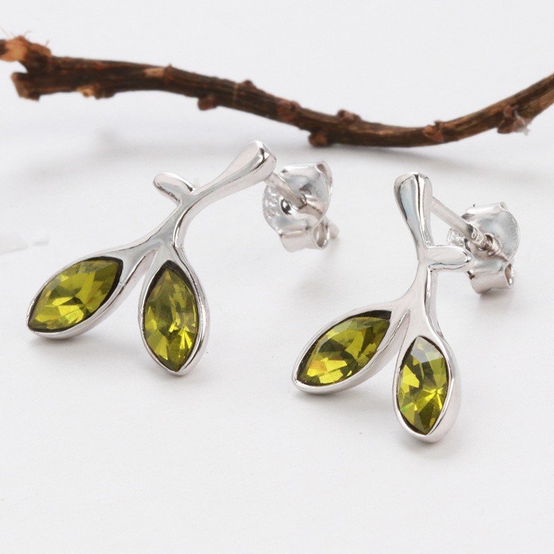 Eurocharms Strieborné náušnice S925 – Zirkónové Listy – Obrázok 3