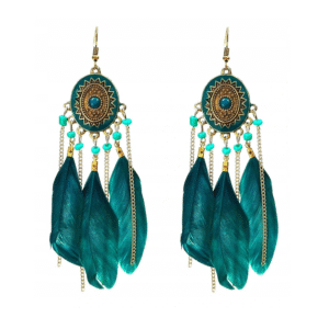 Pozlatené náušnice Lapač snov – petrolejové pierka