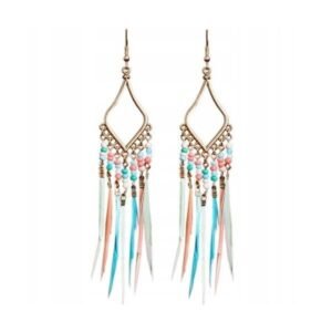 Eurocharms Pozlátené BOHO náušnice s farebnými pierkami