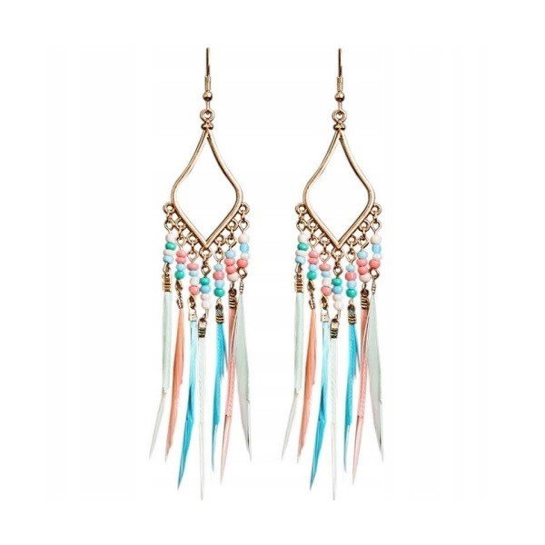 Eurocharms Pozlátené BOHO náušnice s farebnými pierkami