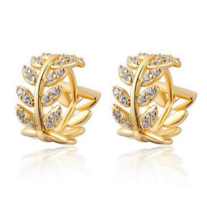 Pozlátené listové náušnice s kamienkami - Golden Leaf