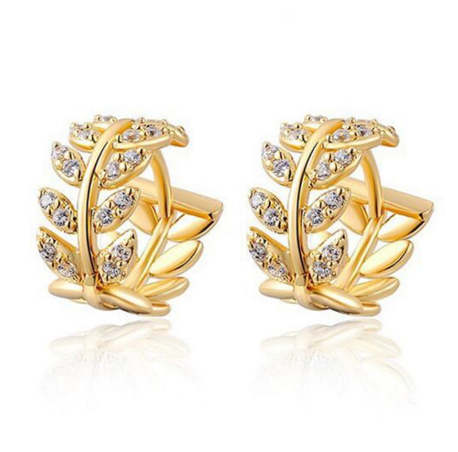 Pozlátené listové náušnice s kamienkami - Golden Leaf
