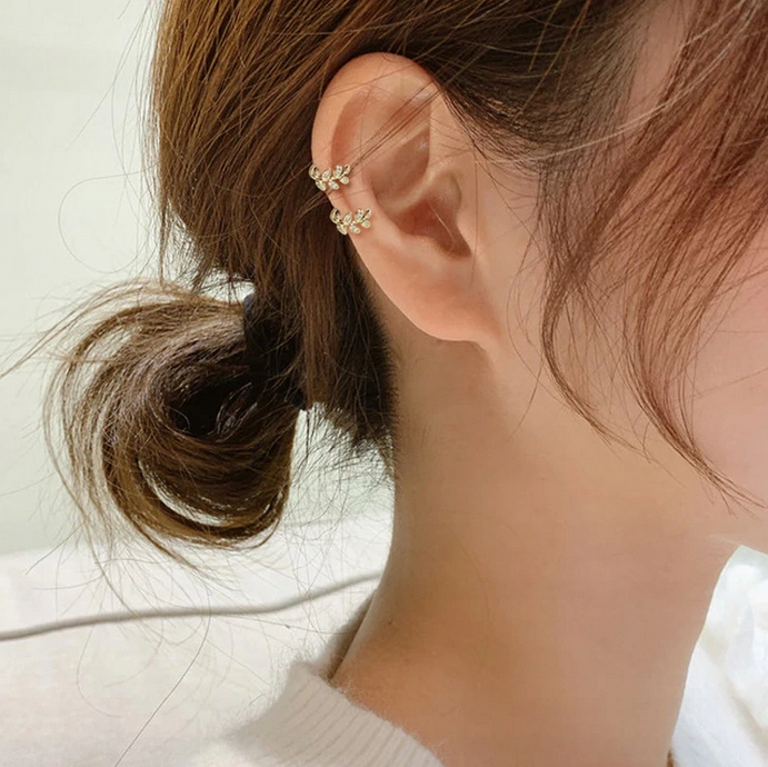 Pozlátené listové náušnice s kamienkami - Golden Leaf – Obrázok 4