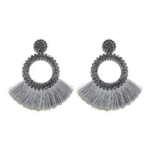 Eurocharms Šedé kruhové náušnice so strapcami a zirkónmi BOHO