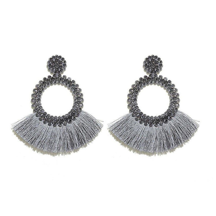 Eurocharms Šedé kruhové náušnice so strapcami a zirkónmi BOHO