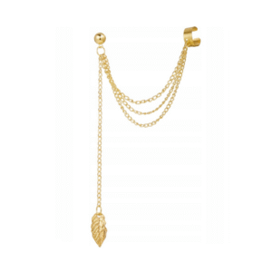 Pozlátená náušnica s retiazkou a lístkom - Golden Leaf