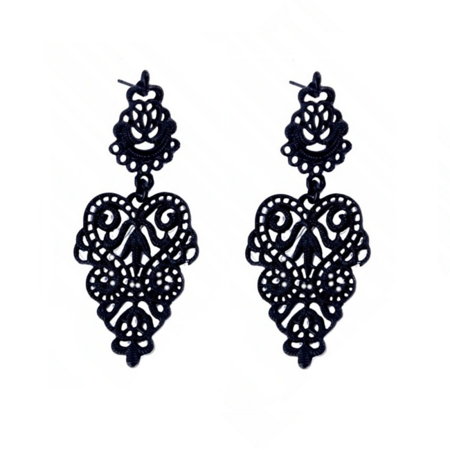 Eurocharms Čierne náušnice s čipkovaným dizajnom