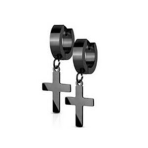 Eurocharms Náušnice s čiernym krížikom Faith