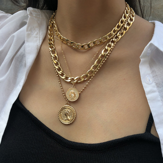 Pozlátený kombinovaný náhrdelník pozlátené mince – Obrázok 5