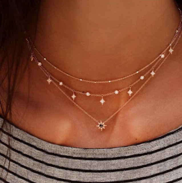 Náhrdelník pozlátená hviezda 3v1 – Viacvrstvový retiazkový šperk so zirkónmi – Obrázok 4