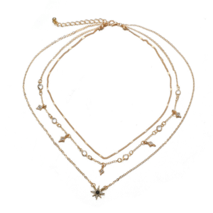 Náhrdelník pozlátená hviezda 3v1 – Viacvrstvový retiazkový šperk so zirkónmi