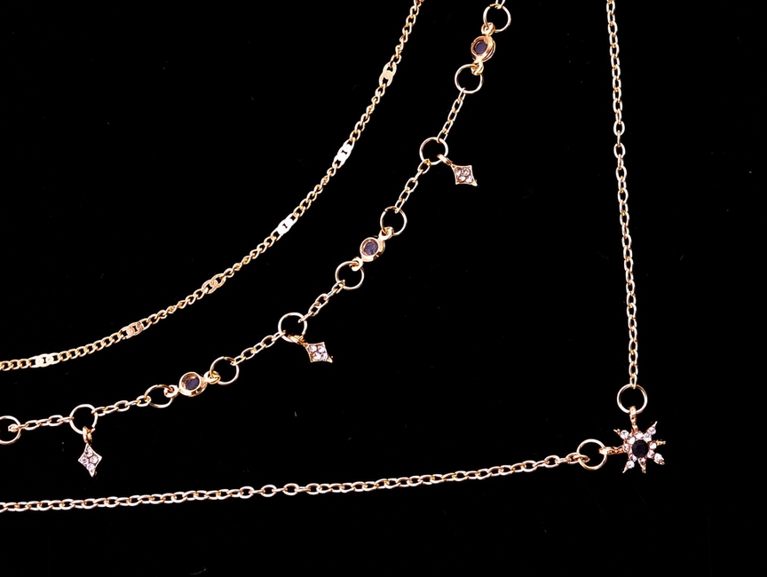 Náhrdelník pozlátená hviezda 3v1 – Viacvrstvový retiazkový šperk so zirkónmi – Obrázok 5