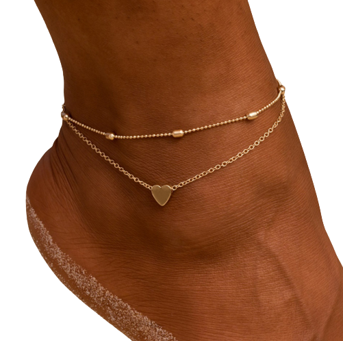 Zlatý Náramok na Členok Srdce 2 ks