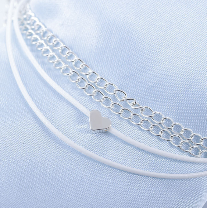 Postriebrený Viacvrstvový Náramok na Členok, Srdce – Obrázok 3