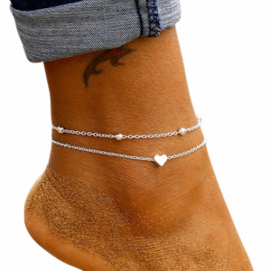 Postriebrený Náramok na Členok Srdce a Guličky 2 ks