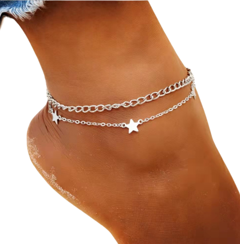 Postriebrený Náramok na Členok, Hviezdy 2 ks