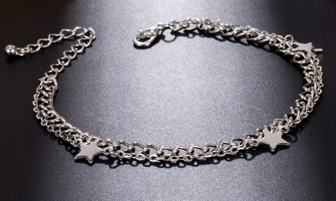 Postriebrený Náramok na Členok, Hviezdy 2 ks – Obrázok 3