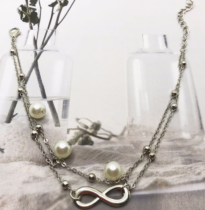 Postriebrený Dvojitý Náramok Znamenie Nekonečna s Perličkami – Obrázok 4