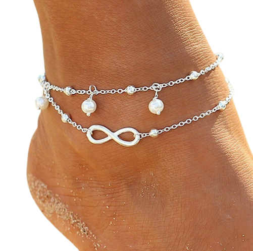 Postriebrený Dvojitý Náramok Znamenie Nekonečna s Perličkami