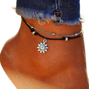 Postriebrený Náramok na Členok, Slnko s Guličkami