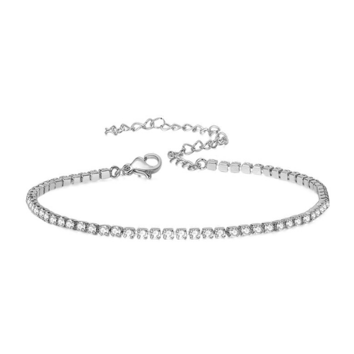 Postriebrený Náramok na Členok s Trblietavými Zirkónmi – Obrázok 4