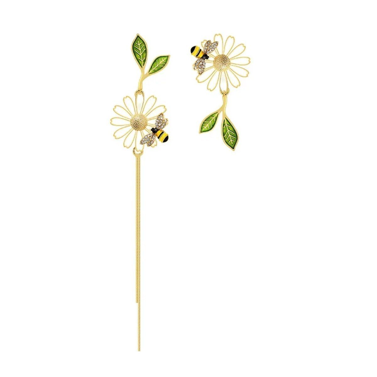 Pozlatené náušnice s margarétkou a včielkou