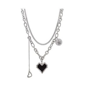 Eurocharms Postriebrený Kombinovaný Náhrdelník Pixelové Srdce