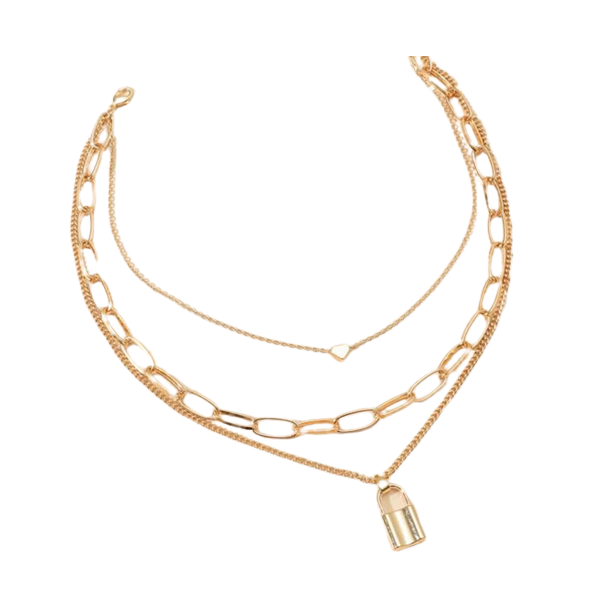Pozlátený kombinovaný náhrdelník s visiacim zámkom