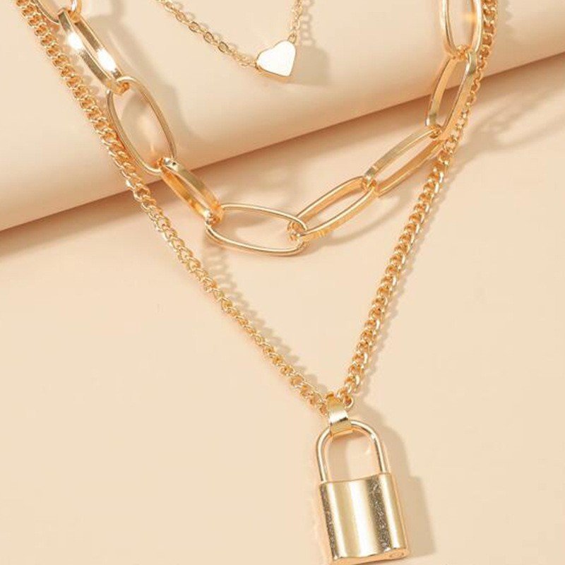 Pozlátený kombinovaný náhrdelník s visiacim zámkom – Obrázok 3