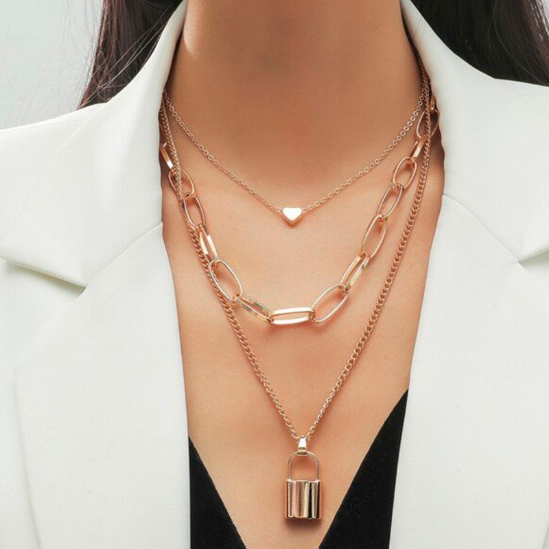 Pozlátený kombinovaný náhrdelník s visiacim zámkom – Obrázok 5