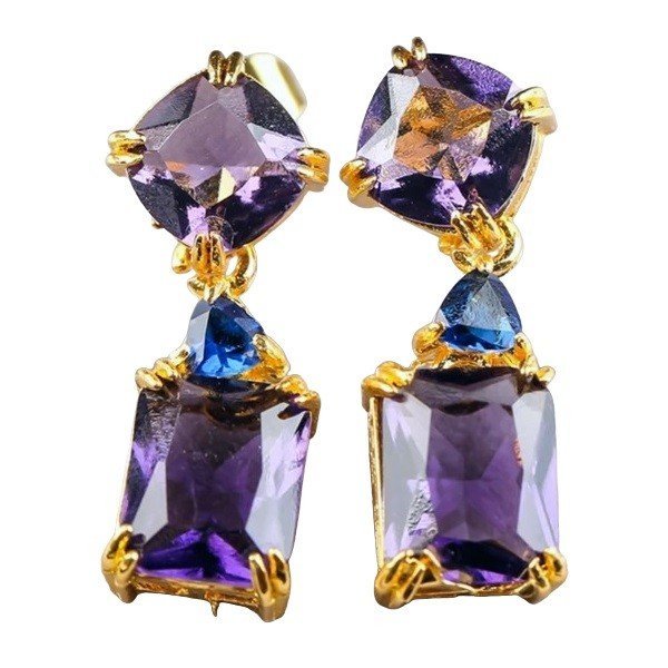 Pozlatené náušnice s fialovými zirkónmi