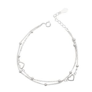 Náramok S925 s Dvojitou Retiazkou, Srdiečkami a Guľôčkami