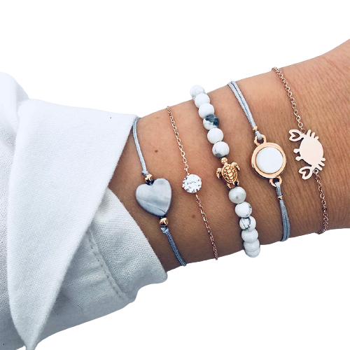 Eurocharms Sada náramkov Srdce, Krab a Korytnačka – 5 kusov