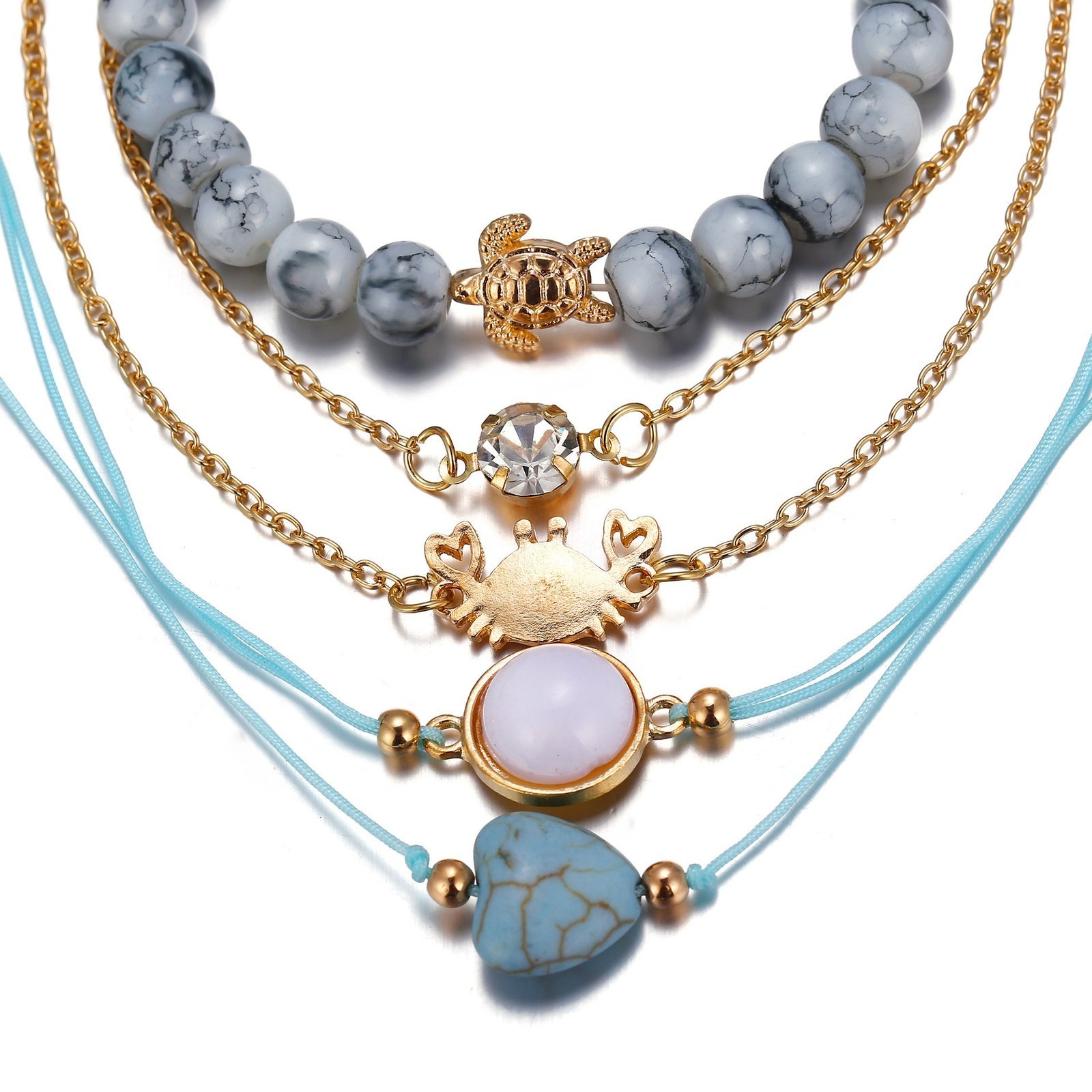 Eurocharms Sada náramkov Srdce, Krab a Korytnačka – 5 kusov – Obrázok 4