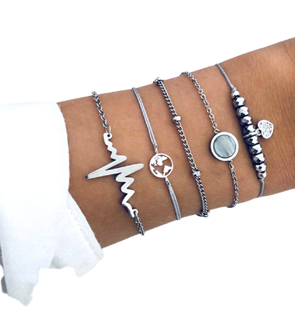 Eurocharms Sada náramkov Rytmus srdca a Kontinenty – 5 kusov