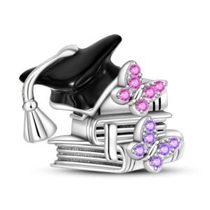 Eurocharms Strieborný Prívesok S925 Absolventská Čiapka, Knihy, Motýle