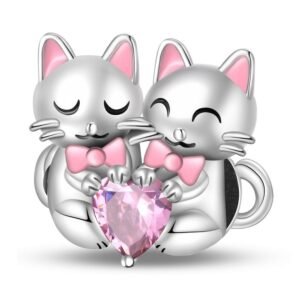 Eurocharms Strieborný Prívesok S925 Mačky so Srdcom