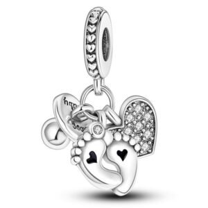 Strieborný prívesok S925 Detské Nohy, Srdce, Cumlík