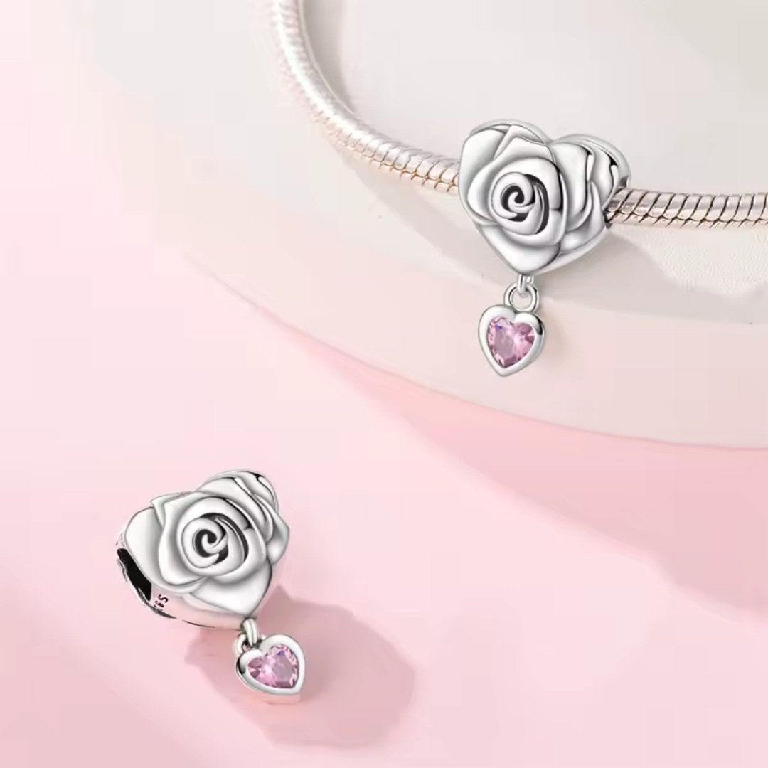 Eurocharms Strieborný Prívesok S925 Srdce z Ruže – Obrázok 2