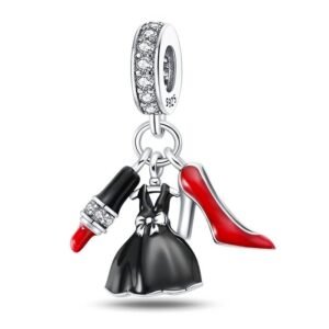 Eurocharms Strieborný Prívesok S925 Čierne Šaty, Rúž, Lodička