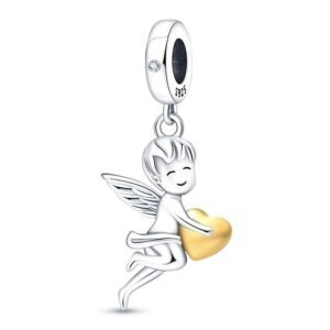 Strieborný prívesok S925 Amor so Zlytým Srdcom