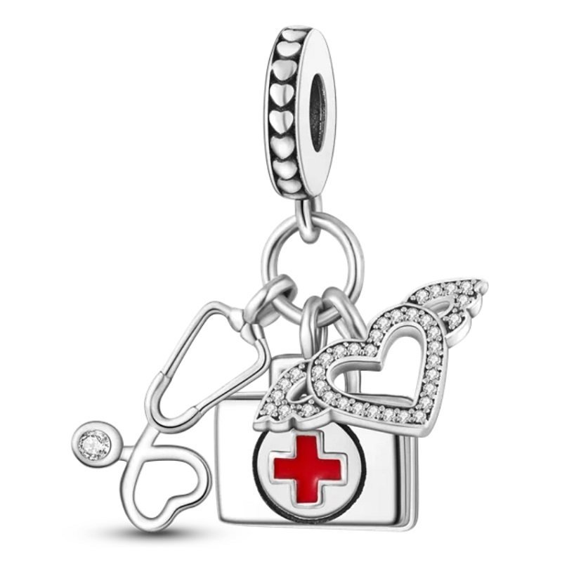 Strieborný prívesok S925 Stetoskop, Lekárnička, Srdce s Krídlami