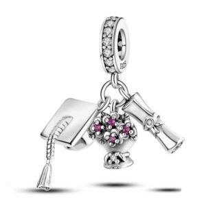 Strieborný prívesok S925 Absolventská Čiapka, Kytica, Diplom Promócie